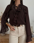 Blusa in Chiffon Marrone