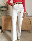 Jeans Bianco Ricamo Fiori