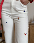 Jeans Bianco Ricamo Fiori