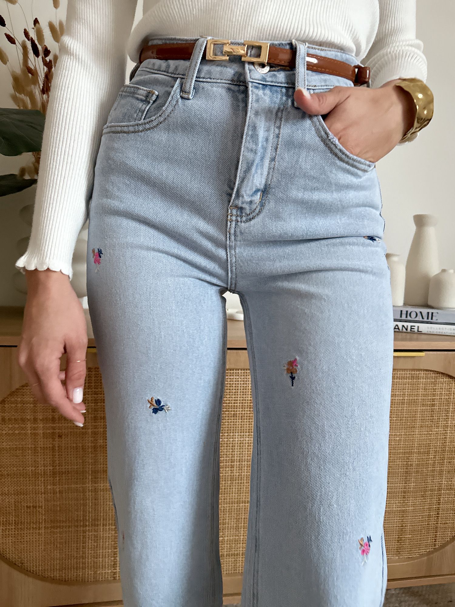 Blue Jeans Jeans A Fiori Jeans Denim Chiaro Ricamo Fiori