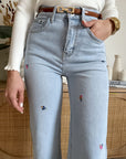 Jeans Denim Chiaro Ricamo Fiori
