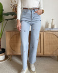 Jeans Denim Chiaro Ricamo Fiori