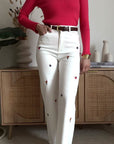 Jeans Bianco Ricamo Fiori