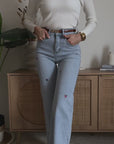 Jeans Denim Chiaro Ricamo Fiori