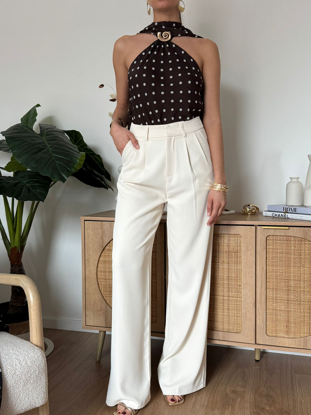 Pantalone palazzo beige