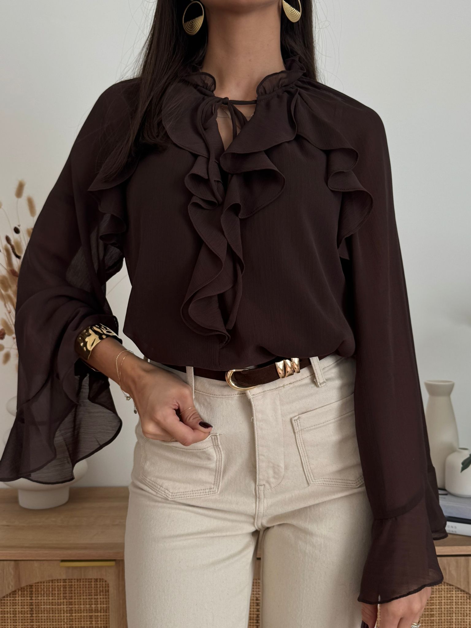 Blusa in Chiffon Marrone
