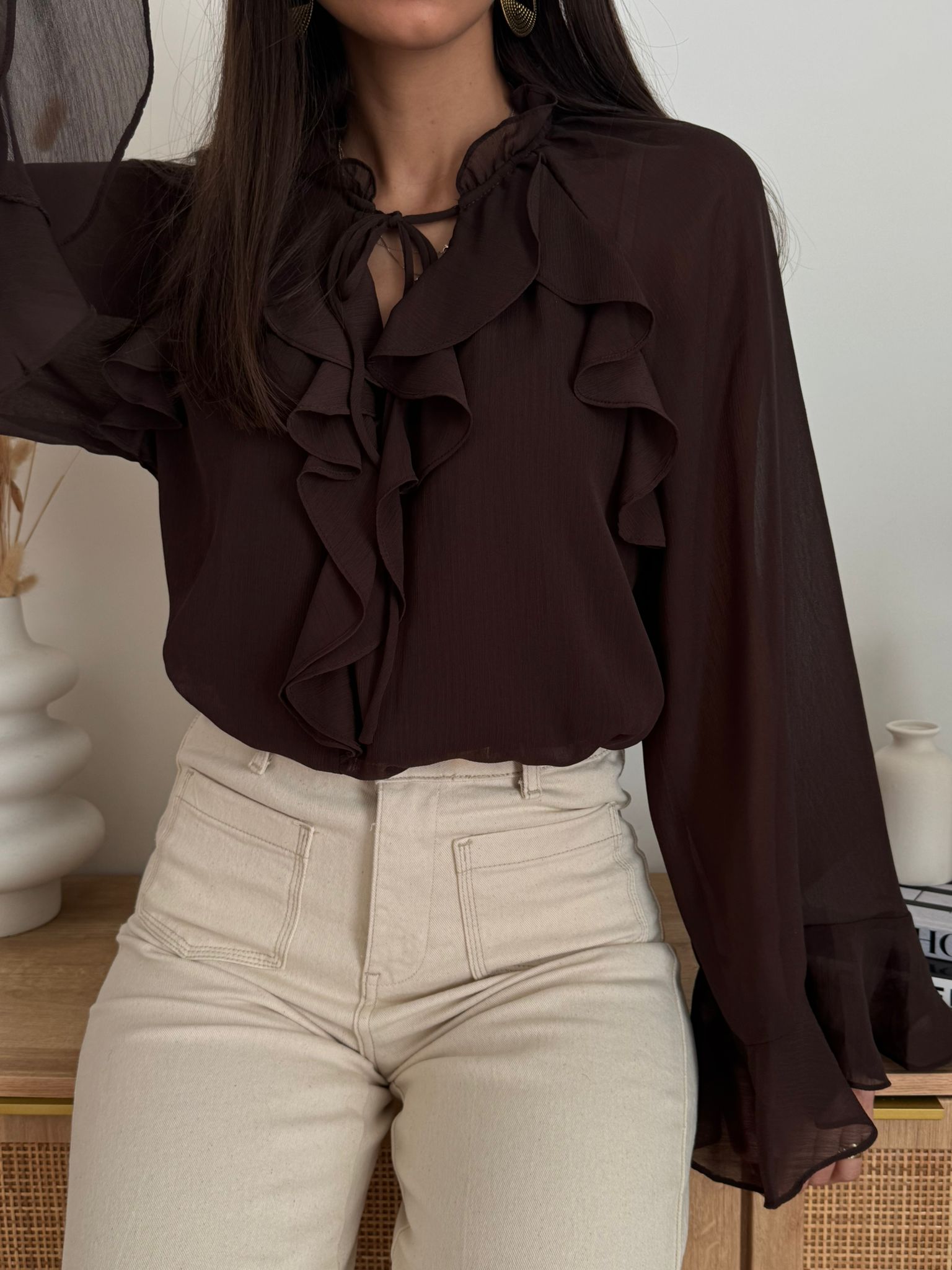 Blusa in Chiffon Marrone