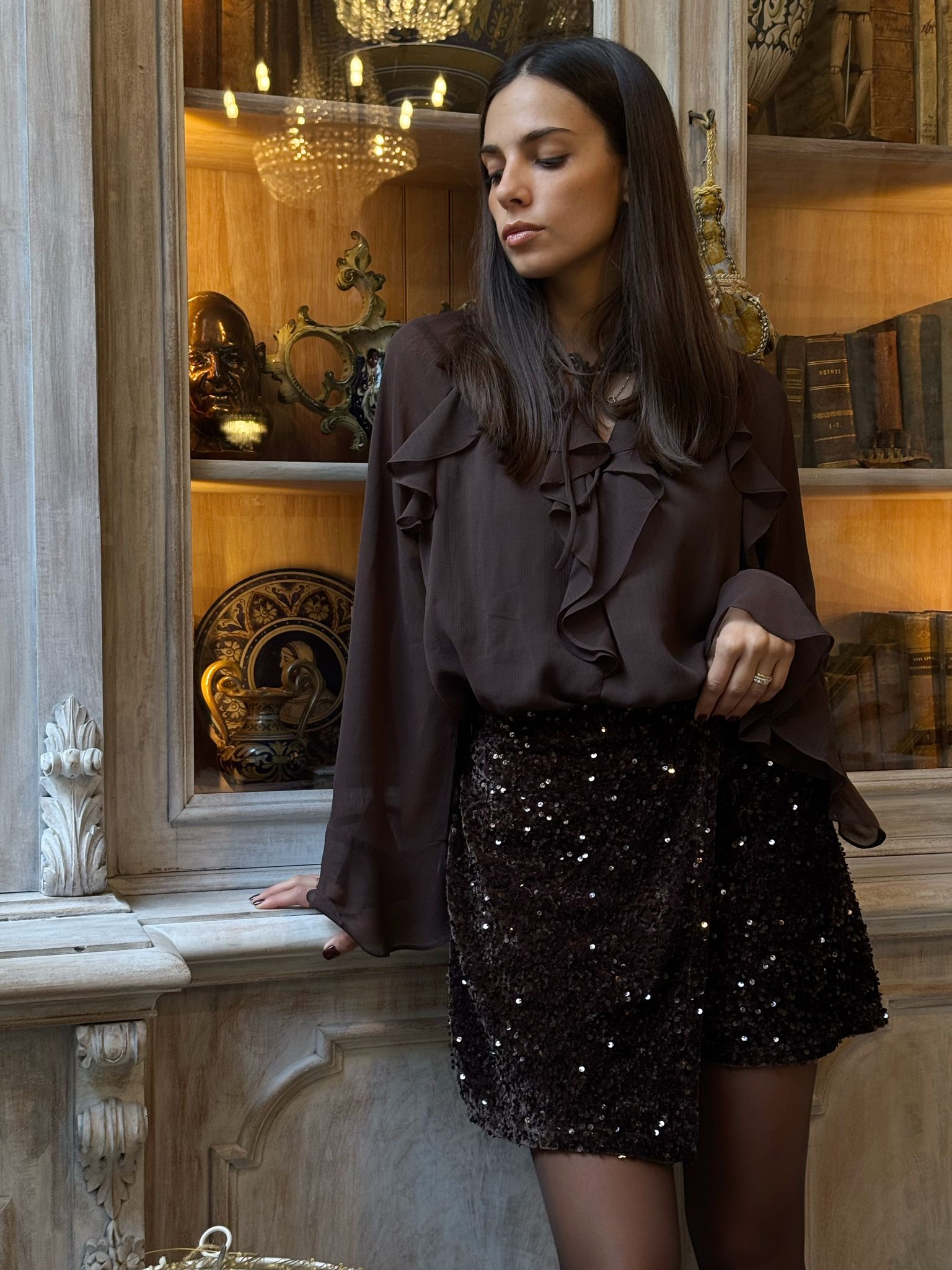 Blusa in Chiffon Marrone