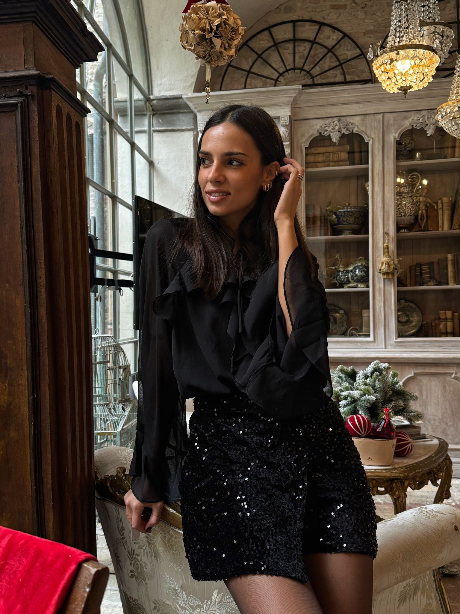 Blusa in Chiffon Nero