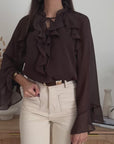 Blusa in Chiffon Marrone